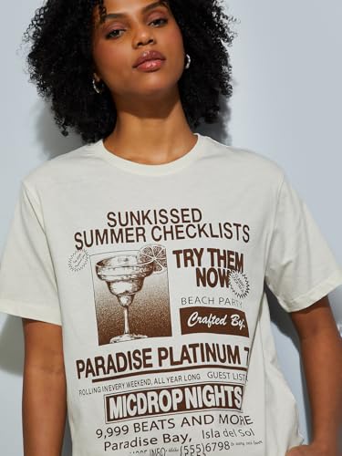 Max URB_N Women Printed Relaxed Fit T-Shirt (Beige_XS)