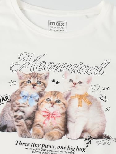 Max Girls Printed T-Shirt (White_10-12 Y)
