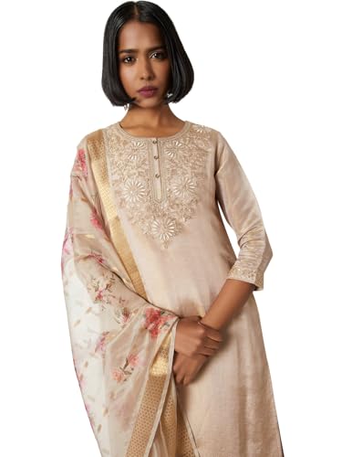 Max Women Floral Embroidered Straight Kurta Set (Beige_XXL)