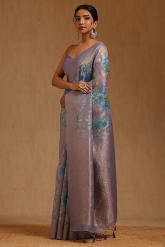 Soch Womens Lavender Chanderi Floral Zari Woven Work Saree