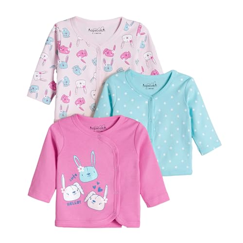 Hopscotch Girls Multi Full Sleeves 3-Pack Pure Cotton Bunny T-shirts For Ages (0-3 Months)