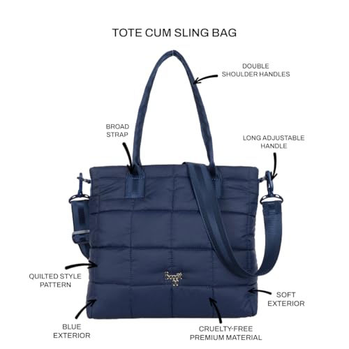 Baggit Women Blue Tote Handbag Large Size | Ladies Stylish Casual Purse Bag