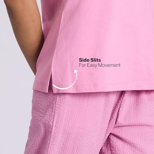 NYKD Essential Cotton Pyjama Coord Set with Crew Neck Cotton Knit Tee Nys943 Pink Seer