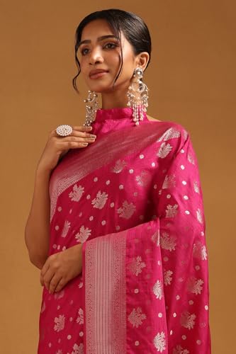 Soch Womens Fuchsia Viscose Silk Floral Zari Woven Saree