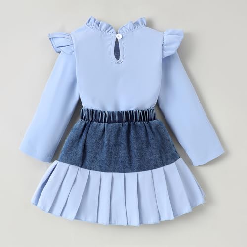 Hopscotch Girls Full Sleeves Blue 2-Pc Bow Applique Blouse & Skirt For Ages (3-4 Years)