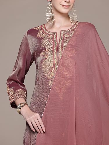 Aarke Ritu Kumar Purple Swarman Festive Round Neck Kurta With Pant And Dupatta