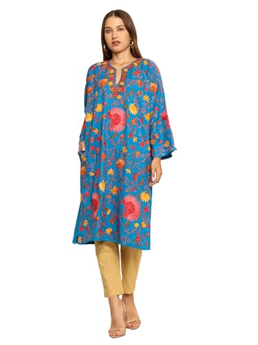 CRAFTBAZAR Women Kashmiri Full Regular Embroidered Woolen Relaxed Fit Kurti (FEROZI)