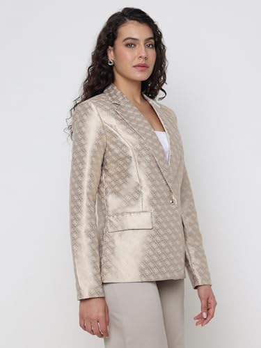 GUESS Diletta Logo Jacquard Twill Gold Geometric Lapel Collar Regular Fit Single Breasted Blazer