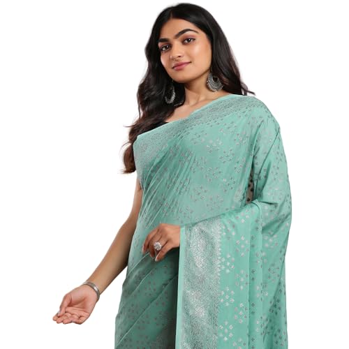 Kalyan Silks Black & Silver Buttas Sea Blue Saree