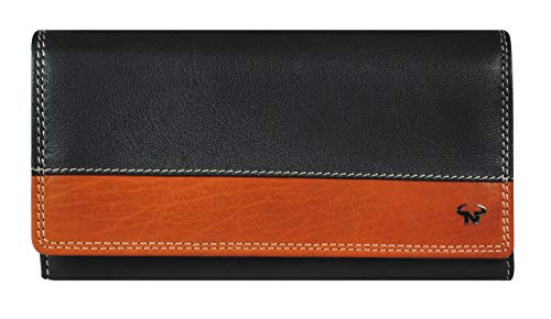 Calfnero Women's Genuine Leather Wallet-Long Purse Wallet with Multiple Card Slots, Zip Pocket and Note Compartment (Black)