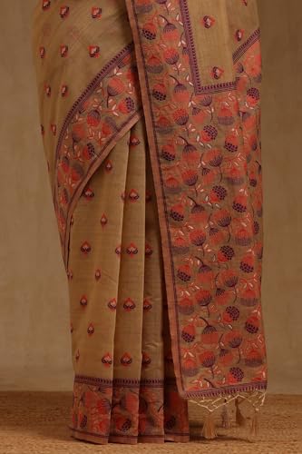 Soch Womens Beige Chanderi Woven Design Saree