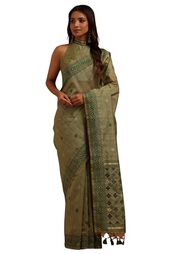 Soch Womens Green Tussar Woven Design Saree