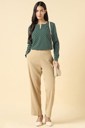 Women Green Print Formal Top