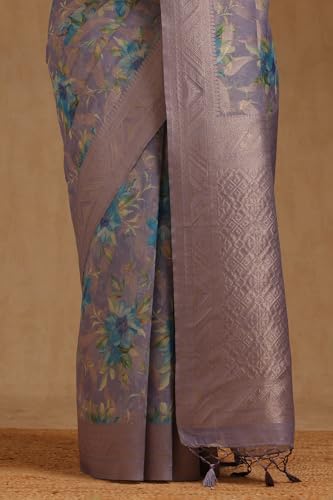 Soch Womens Lavender Chanderi Floral Zari Woven Work Saree