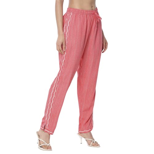 Rangriti Women's Regular Pants (WODWLK22018SS25CRL_Coral