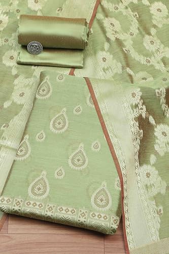 BIBA Women Green Chanderi Unstitched Suit Set_FREE SIZE