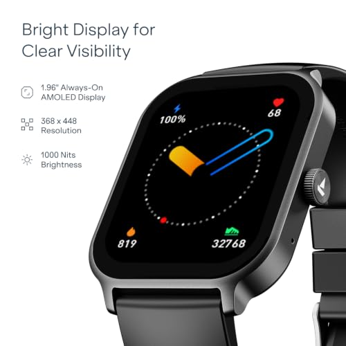 boAt Ultima Ember 2 Smartwatch, 1.96” AMOLED Display, Ultra Bright 1000 nits Brightness, AOD, Personalized Fitness Nudges, Functional Crown, 100+ Sports Mode smartwatch for Men & Women (Active Black)
