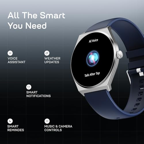 Fire-Boltt Phoenix Nova Smartwatch 1.43” Slim Super AMOLED Display, 466x466 Pixel Always-On Display, Bluetooth Calling, Health Tracker for Men & Women Classic Blue