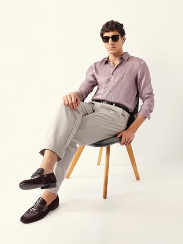 THE BEAR HOUSE Men Solid Crinkle Textured Regular Fit Shirt Purple
