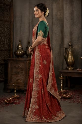 Red Bandhani Embroidery Saree