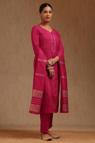 Soch Women's Dola Silk Salwar Suit Set (EWA5CD22235_Fuchsia