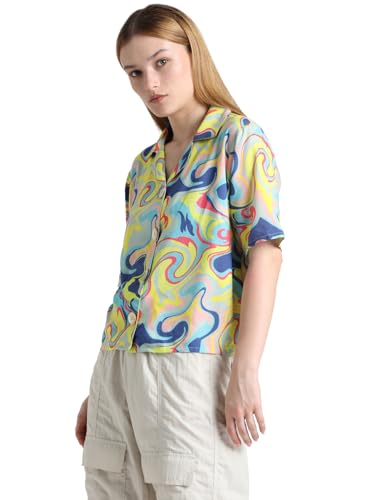 ONLY Women Printed Viscose Regular Fit Yellow Shirt