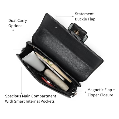 Fastrack Boldlock Satchel Bag | Women’s Faux-Leather Handbag | Top Handle & Detachable Strap | Magnetic Flap + Zipper Closure | Everyday Casual & Work Carry