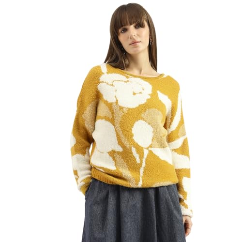 United Colors of Benetton Round Neck Floral Garden Sweater (Size: XXL)-25A1099W3M78IL15 Yellow