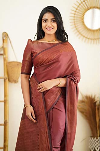 Anjaneya Sarees Women Kanjivaram Silk Banarasi Saree With Blouse (Maroon)