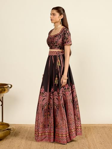 Aarke Ritu Kumar Black Square Neck Blouse With Lehenga And Dupatta