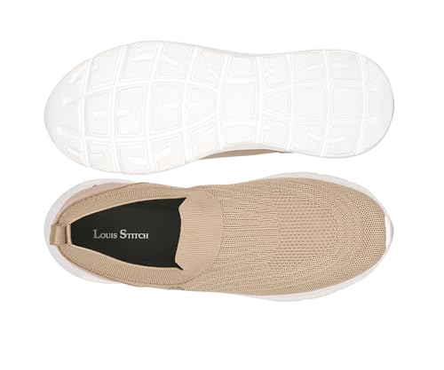 LOUIS STITCH Men’s Beige Lightweight Athleisure Sport Shoes | Ultra Cushioned Sole | Slip-On Sneaker and Athleisure Wear | Perfect for Casual, Gym & Travel Wear | LS-at-FK-BG | UK-7