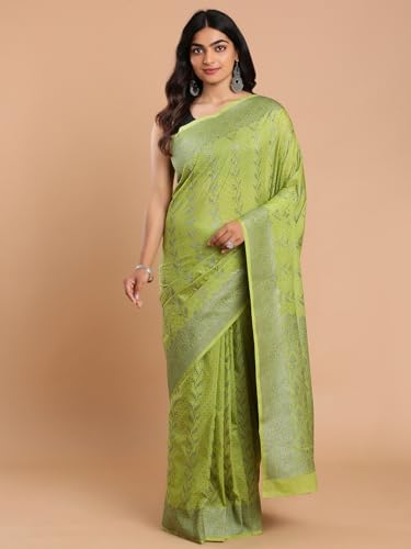 Kalyan Silks Black & Silver Buttas Yellowish Green Saree