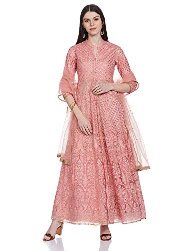 BIBA Women's Synthetic Salwar Suit Set (SKD646336_Dusky Pink_L)