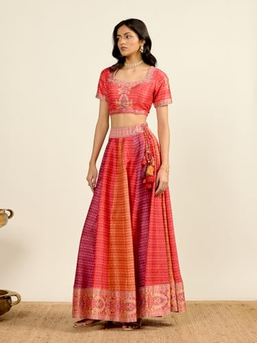 Aarke Ritu Kumar Red Sweatheart Neck Blouse With Lehenga And Dupatta