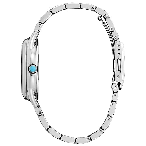 Citizen Women's Eco-Drive Disney Princess Frozen Crystal Analog Watch And Pin Gift Set In Silver Stainless Steel Watch, Blue Dial (Model: Fe7091-61W), Silver, Silver, Bracelet