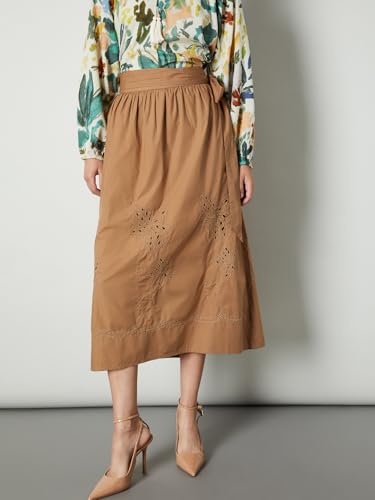 Max Women Embroidered Midi Skirt (Brown_S)