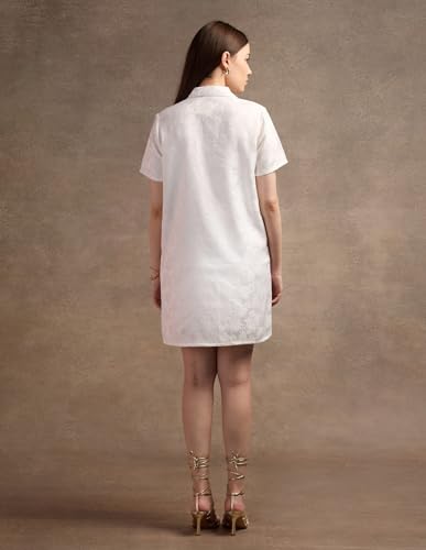 U.S. POLO ASSN. Polo Collar Jacquard Shift Dress (UWAW24DRS143_White_S)