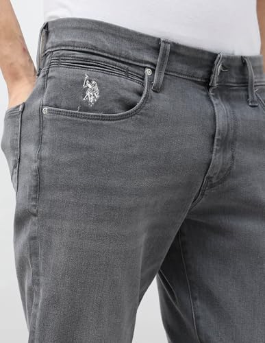 U.S. Polo Assn. Denim Co. Men's Brandon Slim Tapered Fit Grey Jeans (UDJEN1853_Mid Grey Wash_36)
