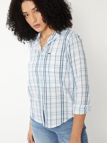 Max Women Checked Regular Fit Shirt(Blue_XXL)