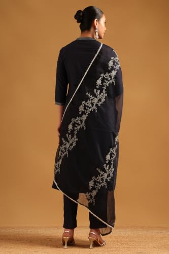 Soch Womens Navy Blue Art Silk Zari Embroidered Salwar Suit