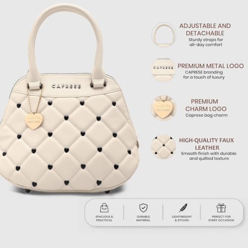 Caprese X Emily in Paris Ashley Medium Satchel Handbag for Women with Multi-Compartment Interior, Card Holders,Adjustable Detachable Strap & Exclusive Metal Charm