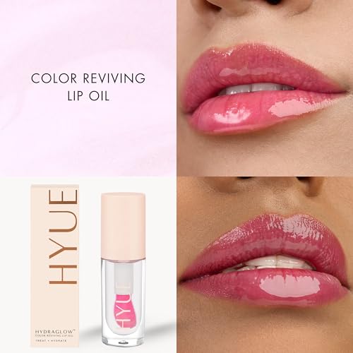 HYUE HydraGlow™ Lip Oil | Color Reviving | Intense 24HR Hydration | Non-Sticky | Lightweight Formula | 6 ml | With Cherry, Jojoba Oil, Kakadu Oil and Vitamin E | Crystal-like Shine | Chunky Applicator