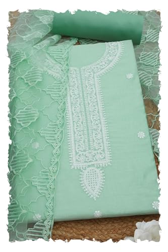 Soch Womens Turquoise Blue Chanderi Embroidered Unstitch Dress Material With Thread Work
