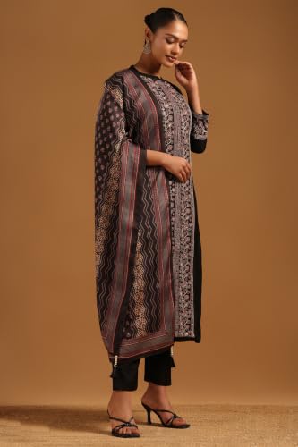 Soch Womens Black Dola Silk Floral Embroidered Salwar Suit