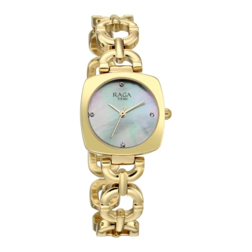 Raga Showstopper 5.0 Quartz 3 Hands Shaped White MOP Dial, Gold Strap Watch for Women - 95481YM01