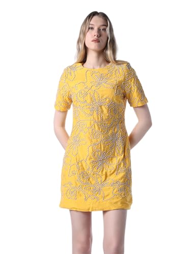 ONLY Women's Self Design Fit and Flare Yellow Dress