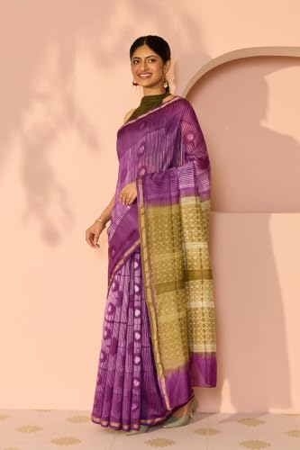 Taneira Dark Violet Rajasthan Pure Silk Cotton Tie & Dye Shibori SareeWith Unstitched Blouse(SAPP01AD2897-Dark Violet)