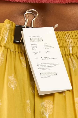 Taneira Women Dark Yellow Pure Cotton Rajasthan Screen Printed Lehenga (LEAM31DYL-Dark Yellow-L)