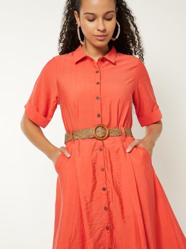 Max Women's Cotton A-Line Below The Knee Dress (SB511002_Orange