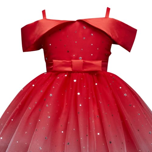 Hopscotch Girls Knee Length Party Dresses In Red Color For Ages (8-9 Years)